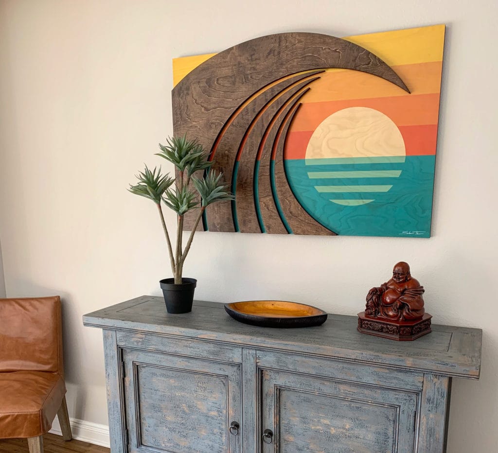 Hawaiian Sculpture by wood artist Shaun Thomas Hawaiian sculptures, modern wave art, wood wall sculptures