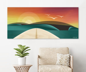 WOODEN SURFBOARD DECOR | beach artwork decor | Surfboard wall art | Surf art prints