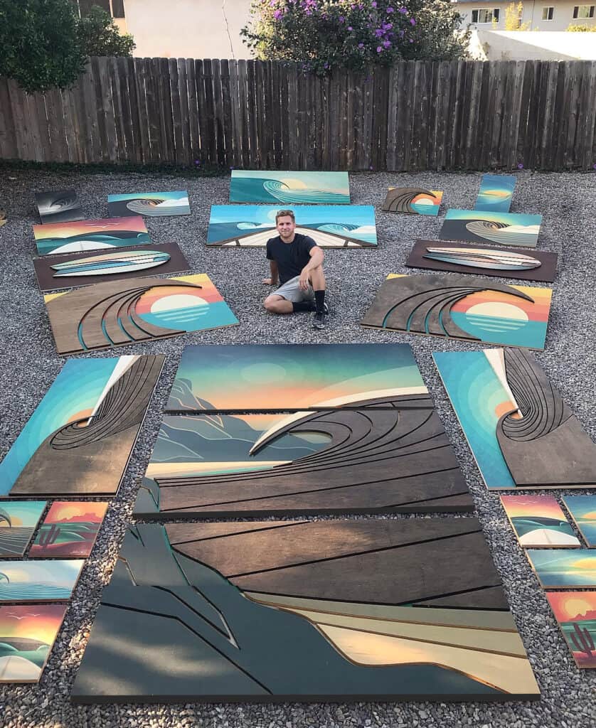 Wood Wave Sculptures by artist Shaun Thomas modern wave art, shaun Thomas, wood wall sculptures, wood wave carvings, coastal wall sculptures