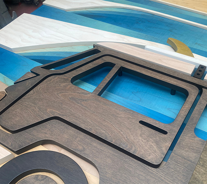 Surf Art - VW Van out of wood VW van wood wall art