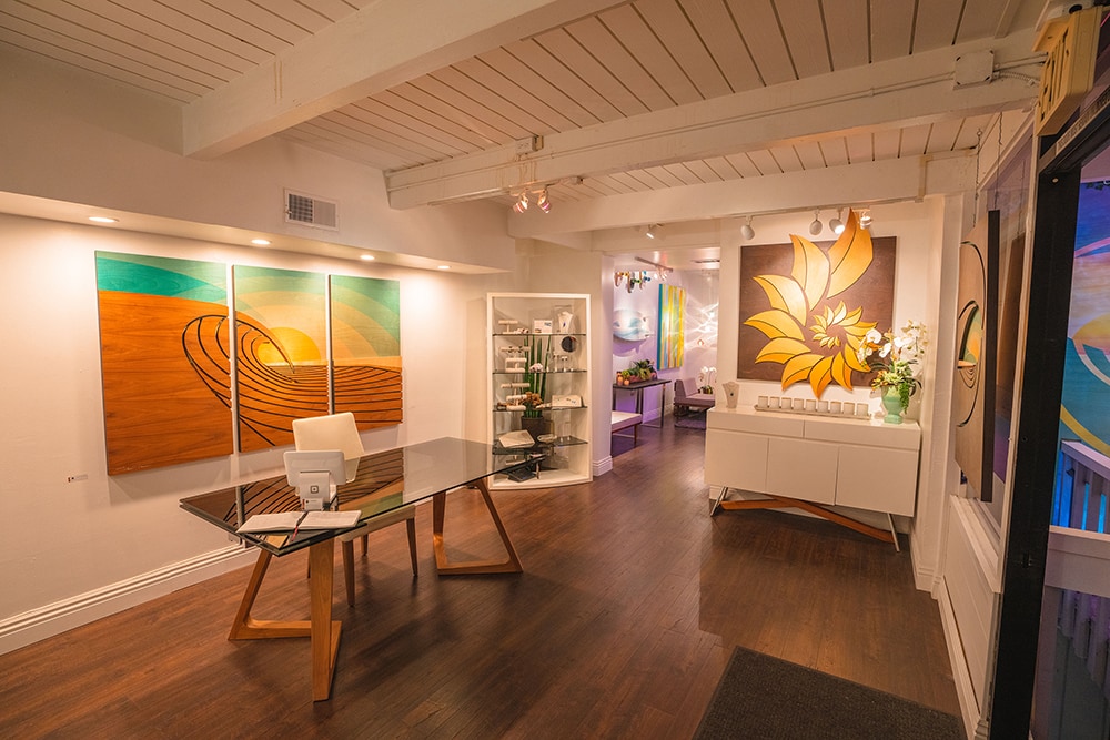 Wood Wall Sculptures, artist Shaun Thomas, modern wave art gallery, Laguna Beach art gallery