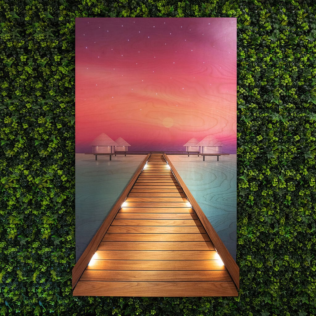 Bora Bora overwater bungalow, art of fiji, wood wall sculpture art