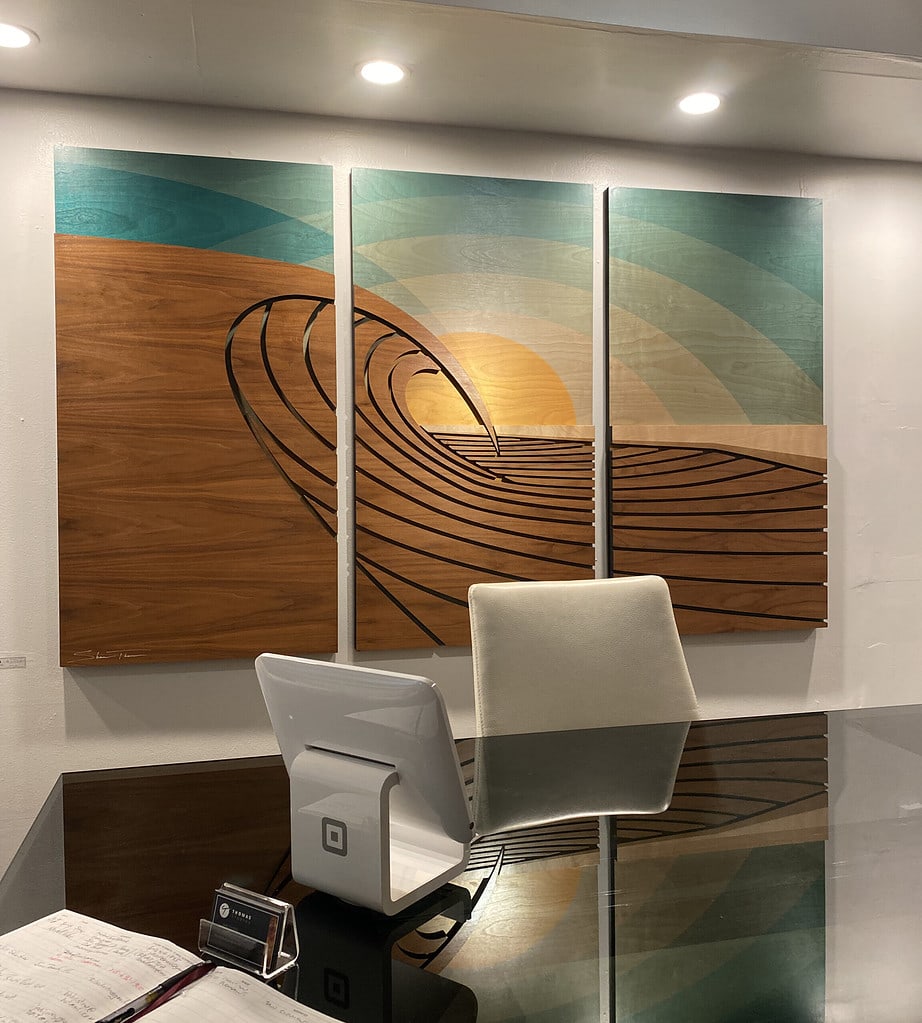 Sunset-Peak-Triptych modern coastal art, wave sculpture, laguna beach art gallery, coastal wall sculptures