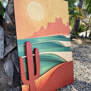 wood wave sculpture, modern wave art, baja theme artwork